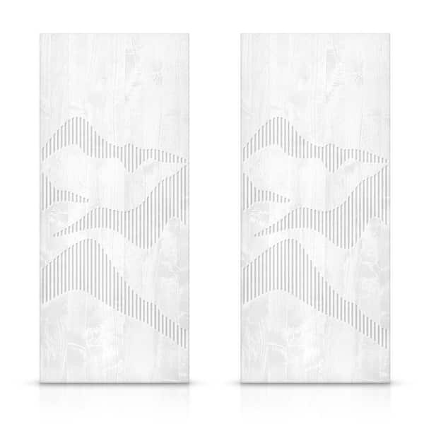 84 in. x 96 in. Hollow Core White Stained Pine Wood Interior Double Sliding Closet Doors