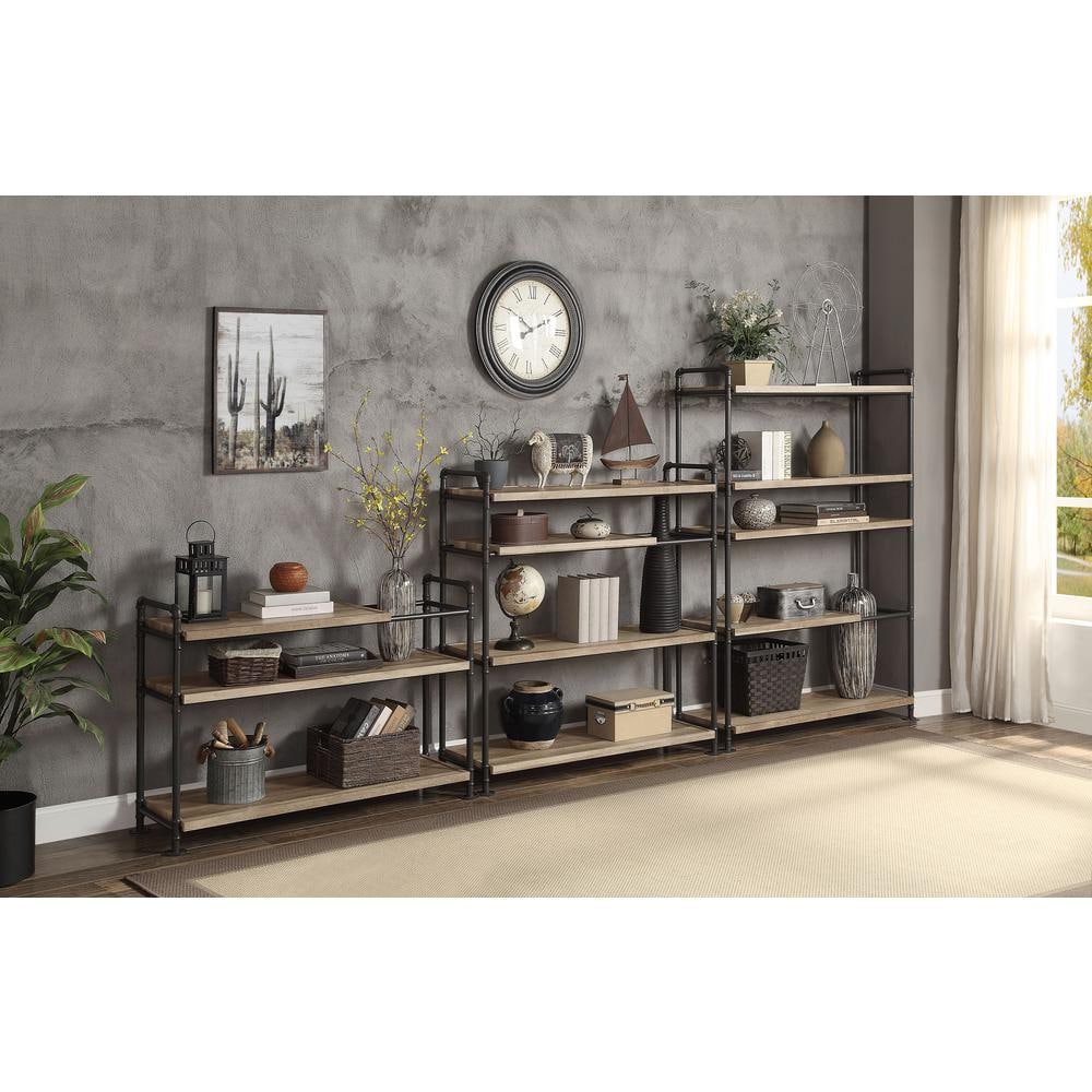 Modern Farmhouse Rustic Black Metal and Oak Wood 48" Bookshelf