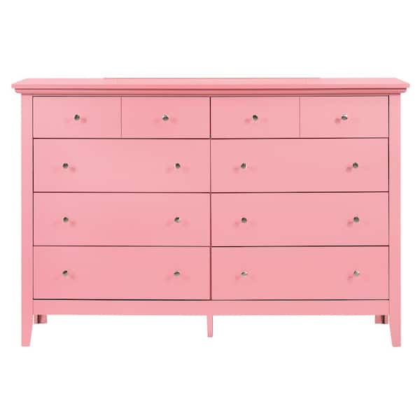 AndMakers Hammond 10-Drawer Pink Double Dresser (39 in. x 58 in. x 18 in.)