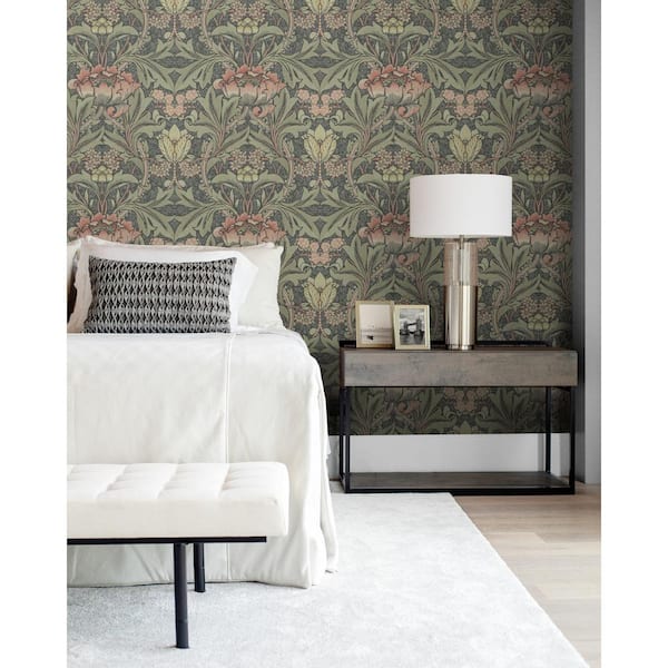 Charcoal Acanthus Floral Paper Wet Removable Wallpaper Roll (Covers 56 sq. ft.)