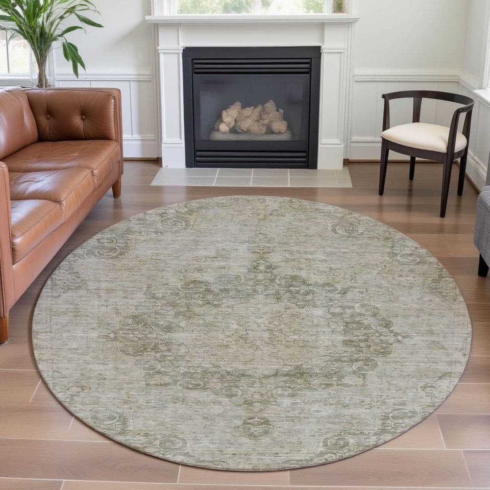Mayfield Premium Machine Washable Abstract AMF1238 Sage 8 ft. x 8 ft. Round Rug price history on PriceWatchPro