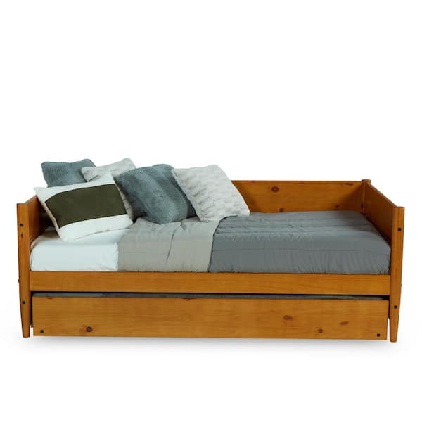 Camaflexi Mid-Century Castanho Twin Size Daybed with Twin Size Trundle Bed