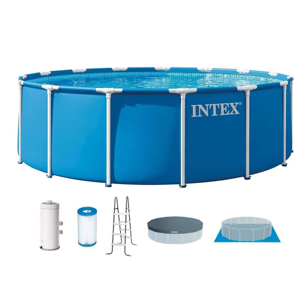 Intex 15 ft. x 48 in. Metal Round 48 Depth Frame Above Ground Pool Set ...
