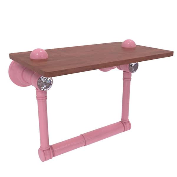 Carolina Collection Wall Mounted Toilet Paper Holder in Pink with Wood Shelf
