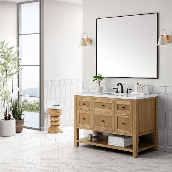 James Martin Vanities Breckenridge 48.0 in. W x 23.5 in. D x 34.2 in. H Bathroom Vanity in Light Oak with Arctic Fall Solid Surface Top
