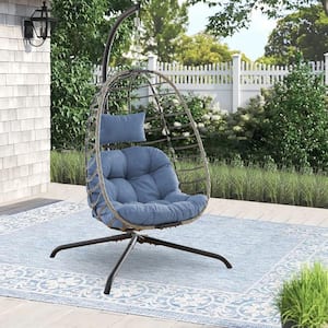 Belize 1 Person Gray Wicker Patio Swing with Blue Cushion