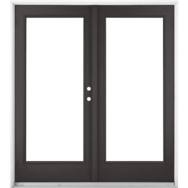 72 in. x 80 in. Black Left-Hand Inswing Fiberglass Full Lite LOE Glass Hinged Patio Door