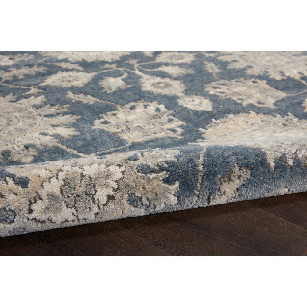 Slate Blue Floral Medallion 26" Hand-Knotted Easy-Care Rug
