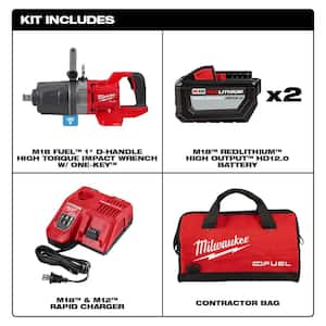 M18 FUEL 18V Lithium-Ion Brushless Cordless 1 in. Impact Wrench with D-Handle Kit with Two 12.0 Ah Batteries