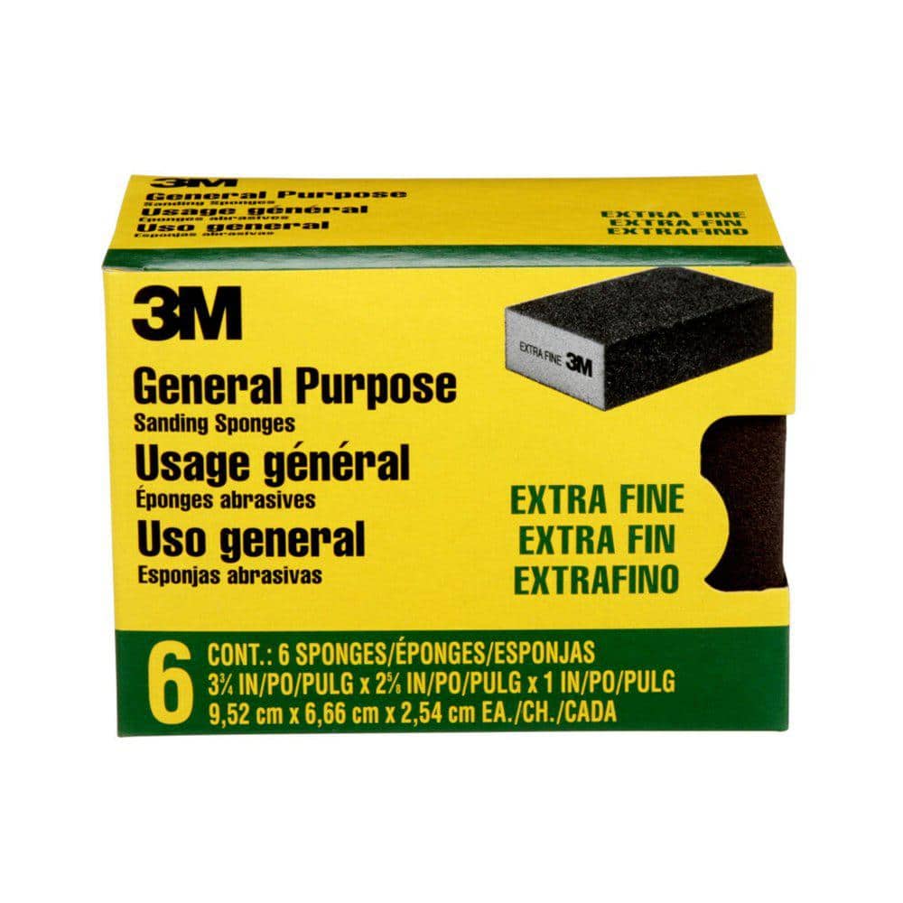3.75 in. x 2.625 in. x 1 in. Extra Fine 180 Grit Sanding Sponge (6-Pack)