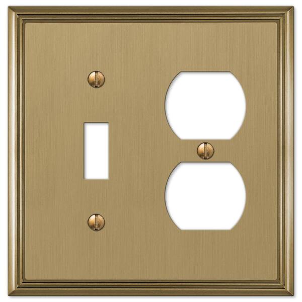 AMERELLE Rhodes 2 Gang 1-Toggle and 1-Duplex Metal Wall Plate - Brushed Bronze
