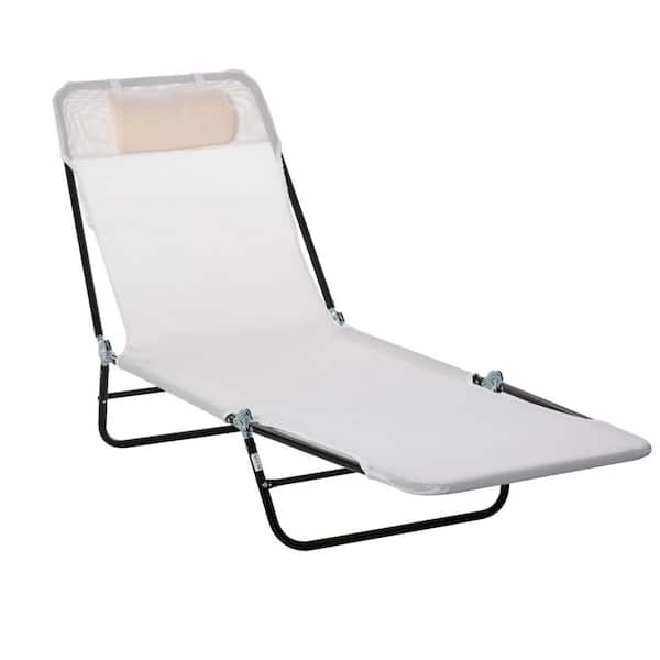 Metal Folding Chaise Lounge Chair, Pool Sun Tanning Chair, Outdoor Lounge Chair with Reclining Back