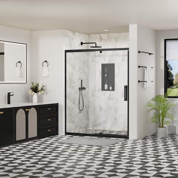38-42 in. W x 72 in. H Pivot Swing Framed Shower Door in Matte Black with Nano-Coated Tempered Glass and Waterproof Seal