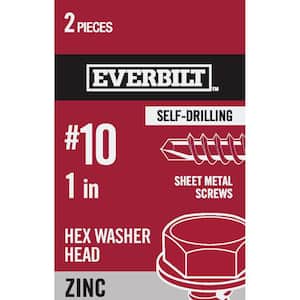 #10 x 1 in. Hex Head Zinc Plated Sheet Metal Screw (2-Pack)
