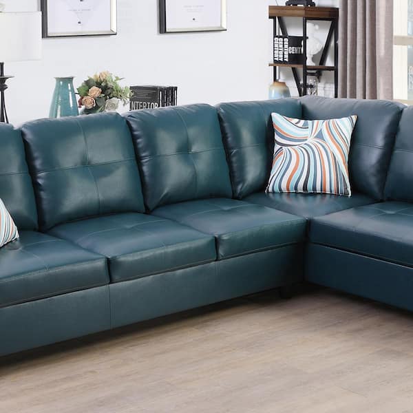 Facing Sectional Sofa Set, Green Leather Sectional With Chaise