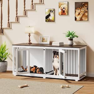 71 in. Large Dog Crate Furniture for 2 Dogs, XXL Wooden Heavy Duty Dog Crate Kennel with Divider for Large Medium Dogs