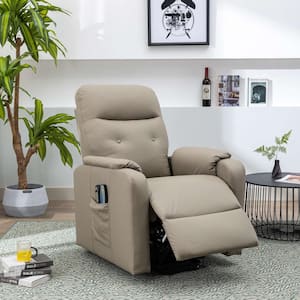 PU Leather Electric Power Lift Recliner with Side Pocket, Adjustable Massage and Heating Function, Olive Gray