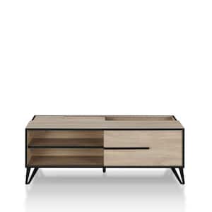 Nowlin 48 in. Natural Oak Large Rectangle Wood Coffee Table with Shelf