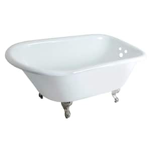 48 in. Cast Iron Roll Top Clawfoot Bathtub in White with 3-3/8 in. Holes, Feet in Brushed Nickel