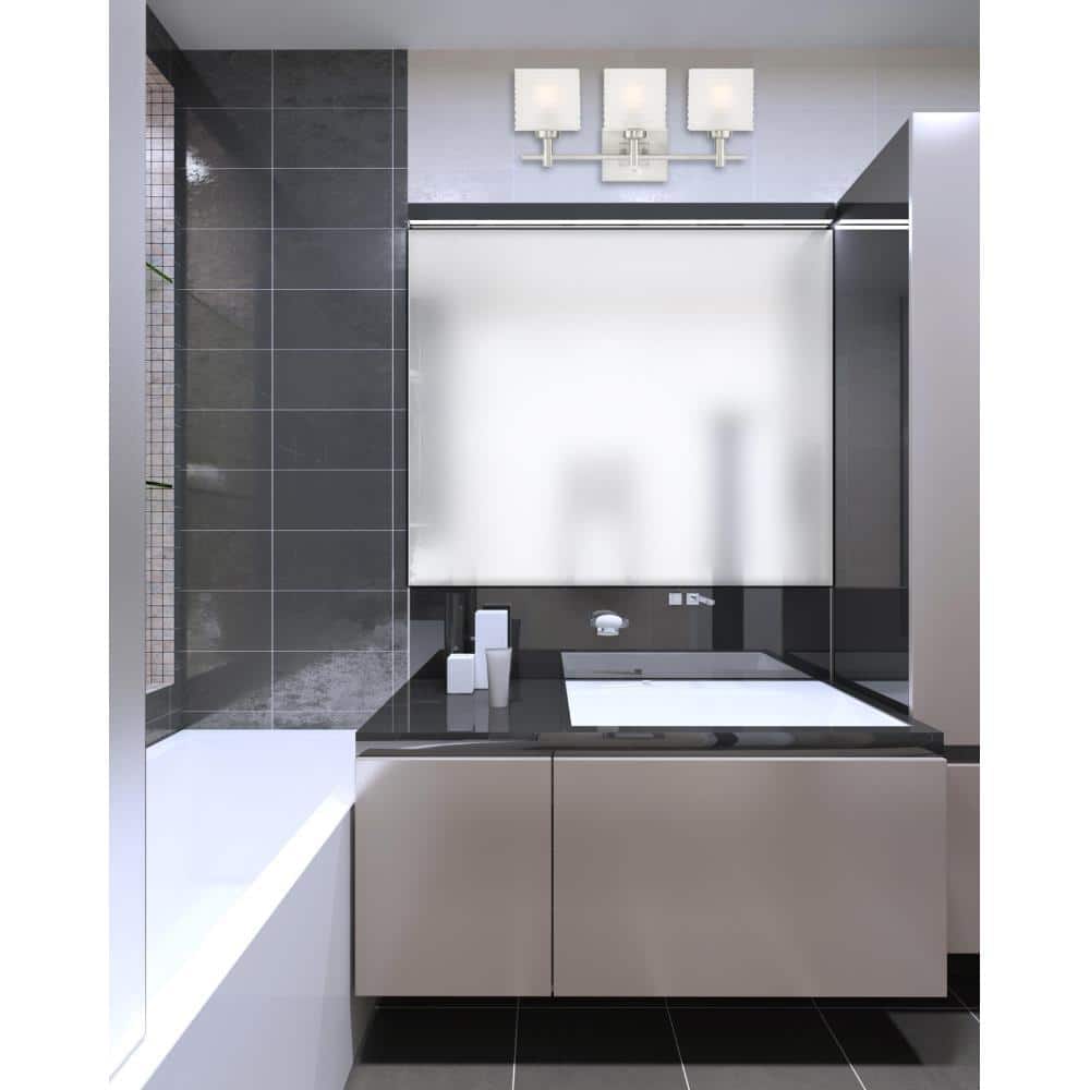Brushed Nickel 3-Light Wall Fixture with Patterned Glass Shades