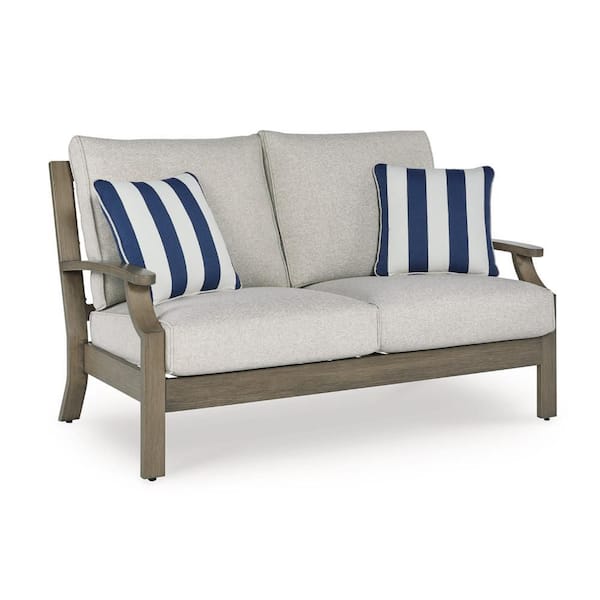Inaya Brown Aluminum Outdoor Loveseat with Cream White Cushions