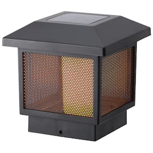 Solar Black LED 4x4 and 6x6 Deck Post Cap Light with Flicker Flame Effect