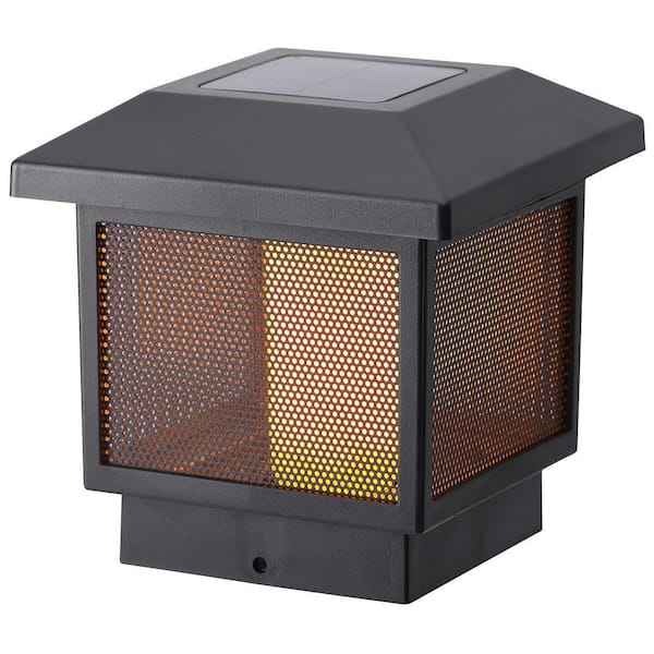 Veranda Solar Black LED 4 x 4 and 6 x 6 Deck Post Cap Light with Flicker Flame Effect