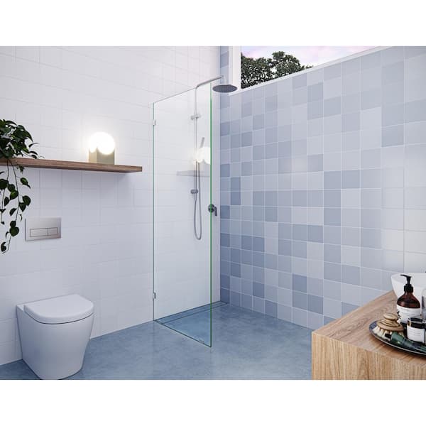 Glass Warehouse Vela 26.5 in. W x 78 in. H Frameless Fixed Single Panel Shower Door in Brushed Nickel Without Handle