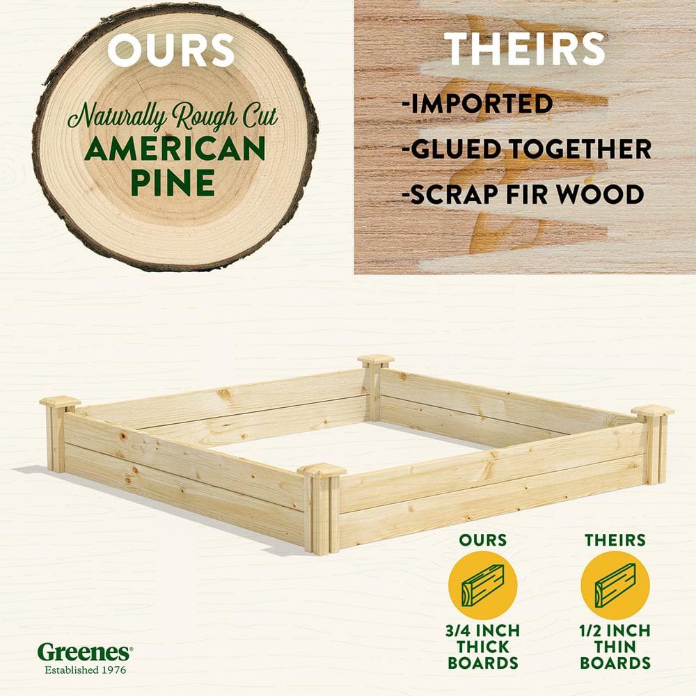 Green 48" x 48" x 7" Pine Raised Garden Bed
