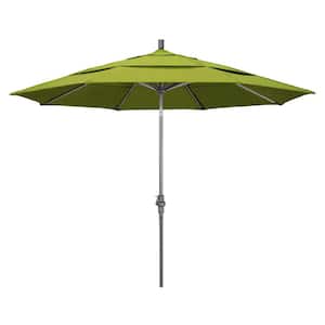 11 ft. Hammertone Grey Aluminum Market Patio Umbrella with Crank Lift in Ginkgo Pacifica