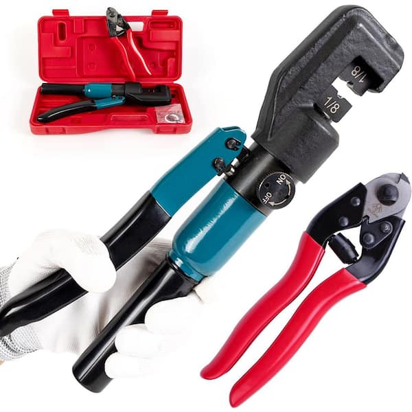 Hydraulic Crimper for 1/8 Stainless Steel Cable Railing Kit with Wire Cutter Ergonomic Handle High-Strength Steel
