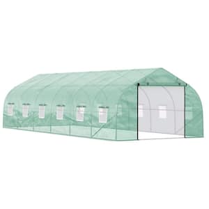 26 ft. x 10 ft. x 7 ft. Walk-In Greenhouse Tunnel, Large Gardening Plant Hot House with 12 Windows, Zipper Doors, Green