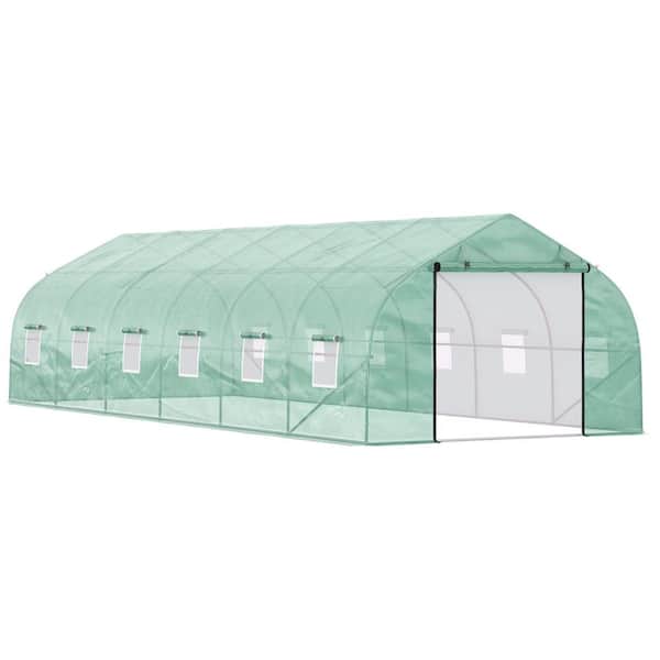 Outsunny 26 ft. x 10 ft. x 7 ft. Walk-In Greenhouse Tunnel, Large Gardening Plant Hot House with 12 Windows, Zipper Doors, Green