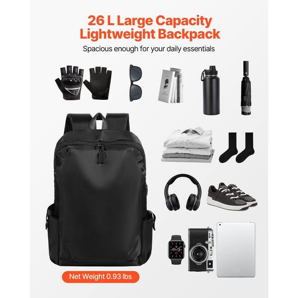 SKYSHALO Lightweight Backpack, Black, 17.32 in. Black Backpack-Lightweight  26 L Travel Hiking Backpack for Men & Women QBKBB2030L002Y57C001V0-251114