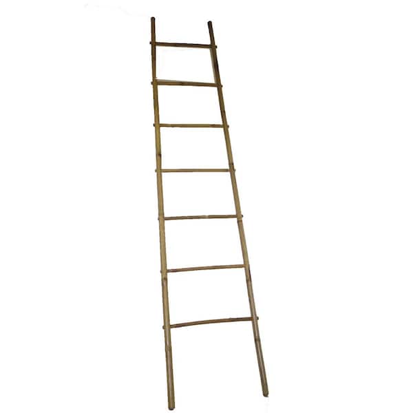 8 ft. 5-Bar Self-Standing Bamboo Ladder Towel Rack in Mahogany