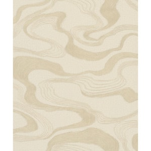 Kumano Collection Beige Abstract Flow Design Pearlescent Finish Non-Pasted Vinyl on Non-Woven Wallpaper Roll