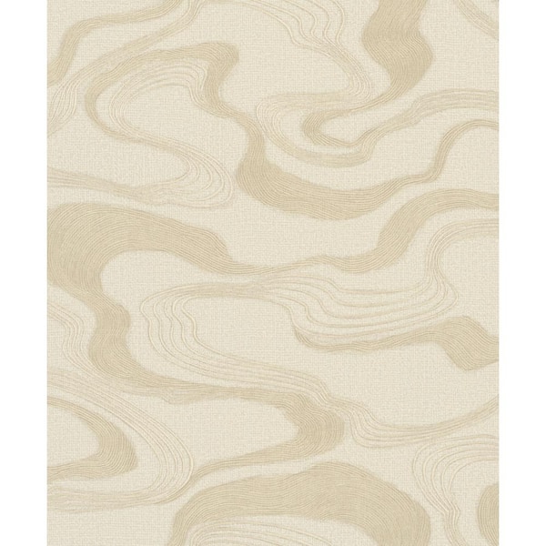 Unbranded Kumano Collection Beige Abstract Flow Design Pearlescent Finish Non-pasted Vinyl on Non-woven Wallpaper Sample