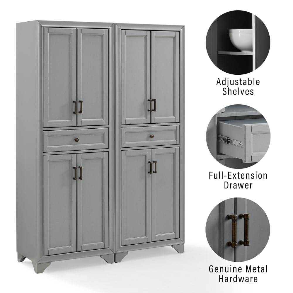 Distressed Gray 2-Piece Traditional Pantry Set with Metal Hardware