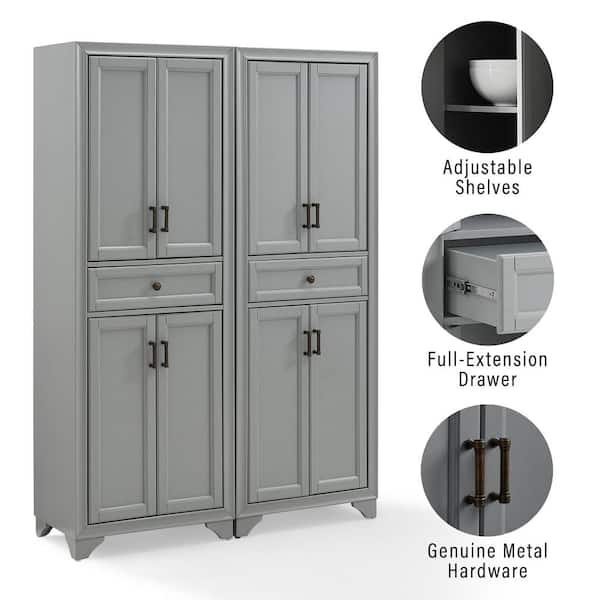 CROSLEY FURNITURE Tara Distressed Gray Pantry Set (2-Piece