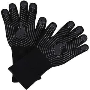 1472-Degree Fahrenheit Heat Resistant Silicone Non-Slip Grilling Gloves in Black