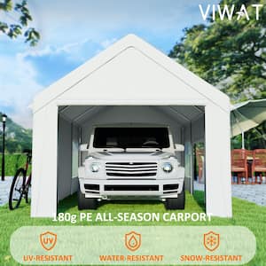 10 ft. x 20 ft. Heavy-Duty Carport Canopy with Enhanced Base and Side-Opening Door, Portable Garage for Pickup, White
