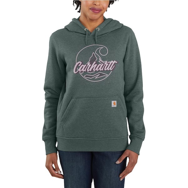 Carhartt Women's Medium Elm Heather Cotton/Polyester Relaxed Fit Midweight C Logo Graphic Sweatshirt