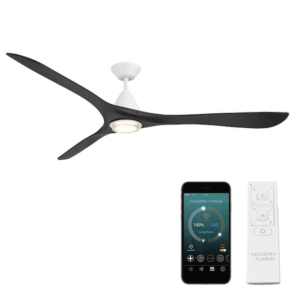 Carve 72 in. Smart Indoor/Outdoor Matte White/Matte Black Standard Ceiling Fan Selectable CCT Integrated LED and Remote