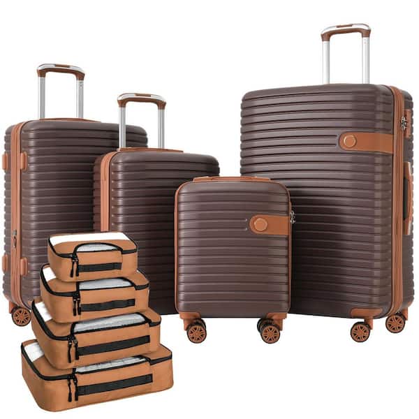 Merax Lightweight 4-Piece Brown Expandable ABS Hardshell Spinner 16 in. 20 in. 24 in. 28 in. Luggage Set 4 Packing Cubes TSA