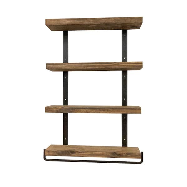 Del Hutson Designs 24 in. Dark Walnut Quartette Jet Tiered Shelf with Towel
