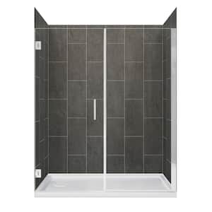 Marina 60 in. L x 30 in. W x 78 in. H Left Drain Alcove Shower Stall/Kit in Slate with Silver Trim