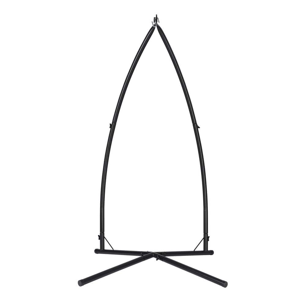 Island Retreat Boho Breeze 6.9 ft. Swinging Bungalow Chair Metal Hammock Stand in Black