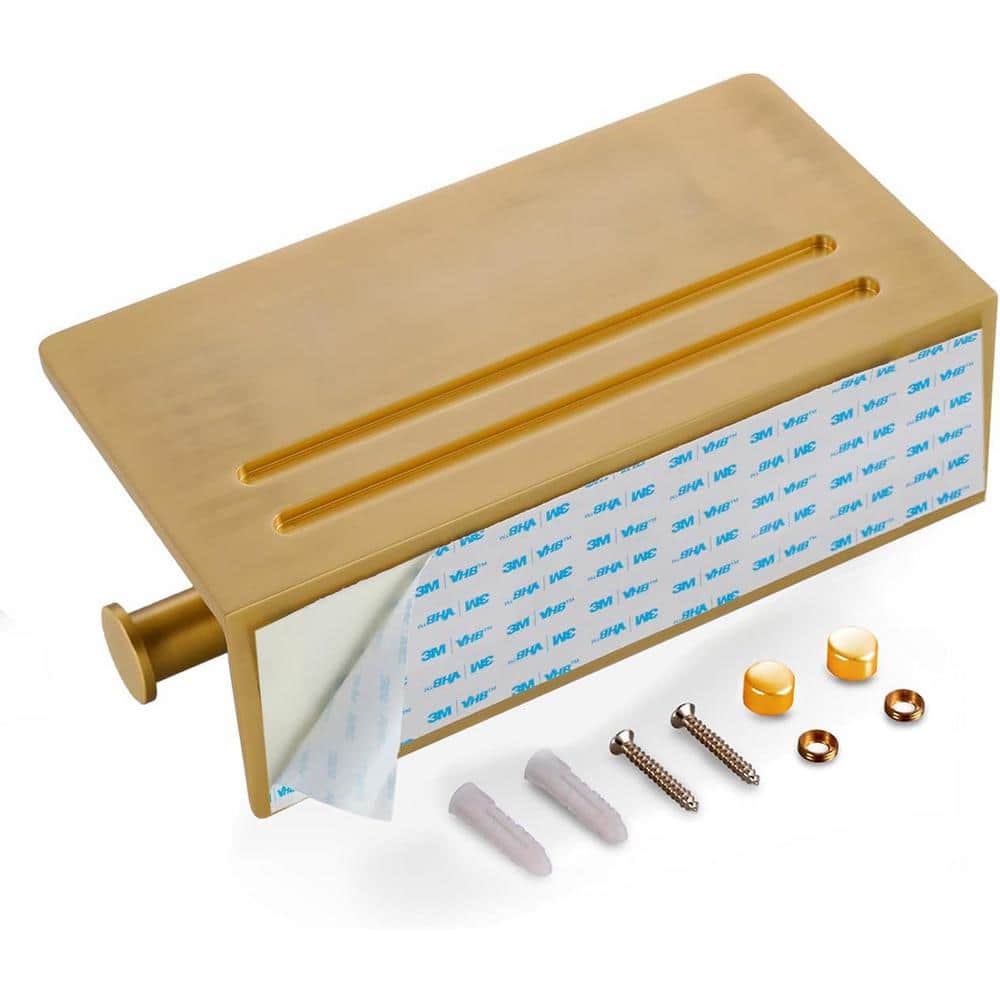 Brushed Gold Aluminum Double Toilet Paper Holder with Shelf