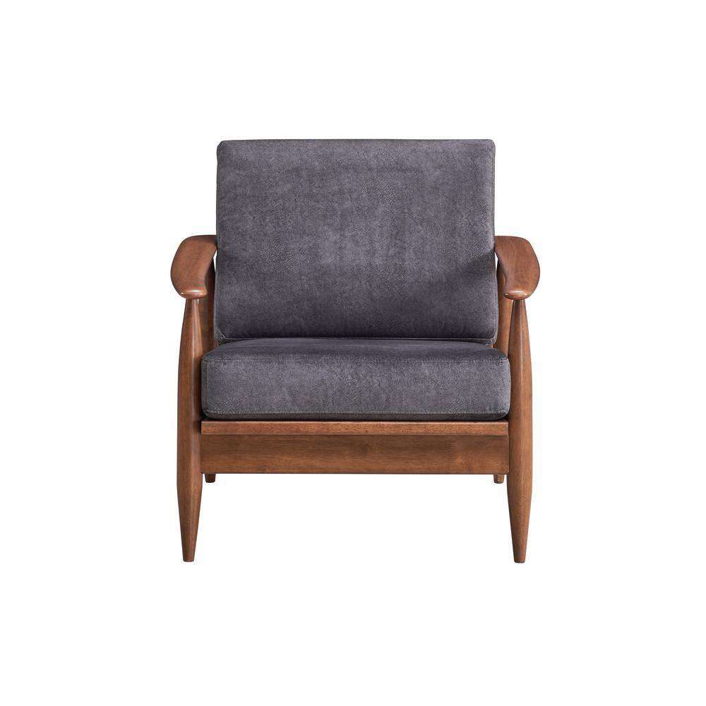 Charcoal Fabric and Brown Wood Mid-Century Modern Accent Chair