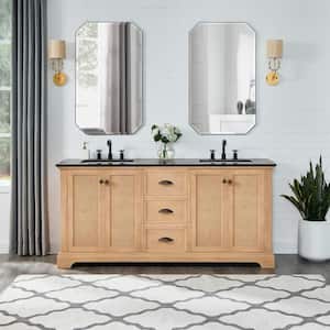 Hervas 72 in.W x 22 in.D x 33.8 in.H Double Sink Bath Vanity in Fir Brown with Black Celestite Marble Top and Mirror